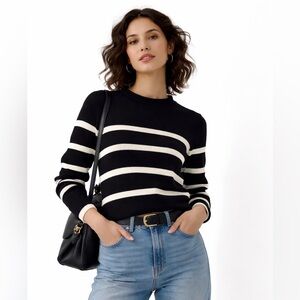 GAP Breton Stripe Roll Neck Sweater Black Ivory Cotton Parisian Chic M